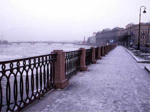 Вид на Неву и Биржевой мост с набережной Макарова